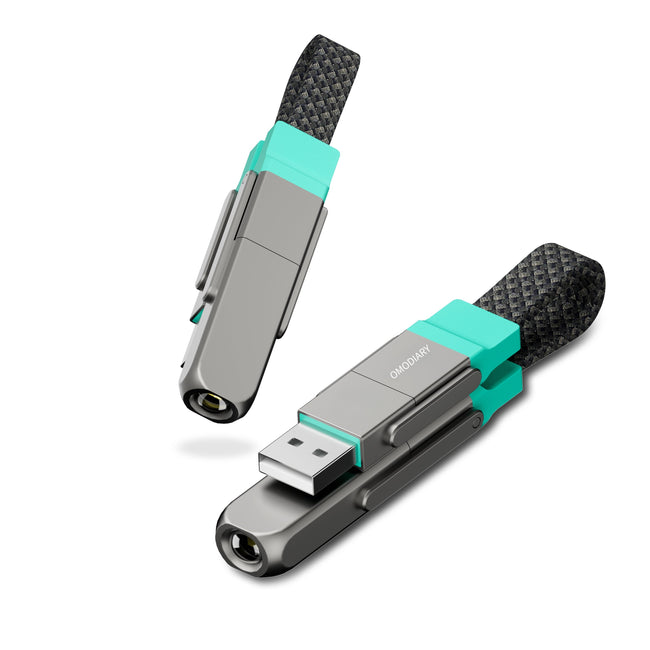 OMODIARY ASC07 240W Magnetic Keychain Data Cable, USB2.0 & USB4.0, Lightning & Type-C Dual-Output Zinc Alloy Short Charging Cord