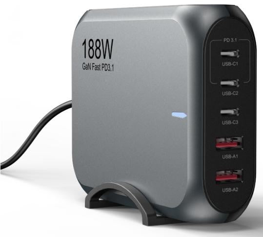 188W PD GaN 3C2A 5-Port Fast Wall Charger | OMO-W188A0957A Series