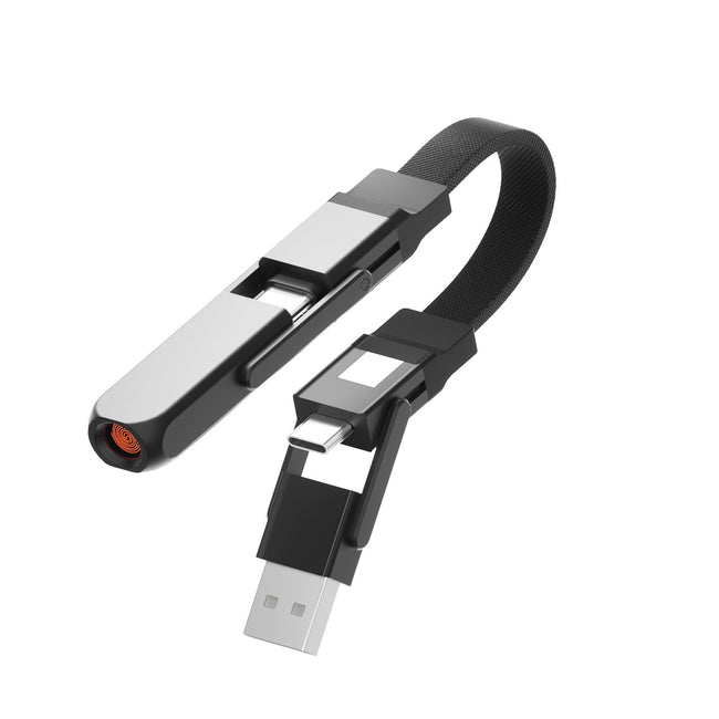 OMODIARY ASC06 240W Magnetic Keychain Data Cable, USB2.0 & USB4.0, Cigarette-Lighter & Type-C Dual-Output Zinc Alloy Short Charging Cord
