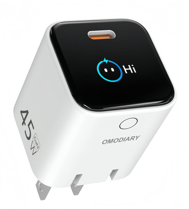 45W 1C GaN Adapter｜OMO-45W20HTA（AI Screen Display + Dual-Power Mode）