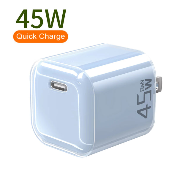 45W GaN USB-C PD Charger, US Plug, Multi-Color, QC2.0 QC3.0 Fast Charger for iPhone