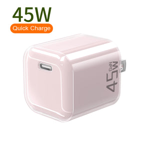 45W GaN USB-C PD Charger, US Plug, Multi-Color, QC2.0 QC3.0 Fast Charger for iPhone
