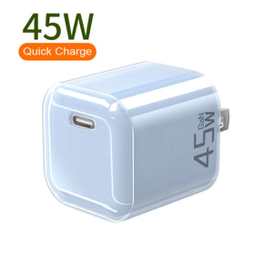 45W GaN USB-C PD Charger, US Plug, Multi-Color, QC2.0 QC3.0 Fast Charger for iPhone