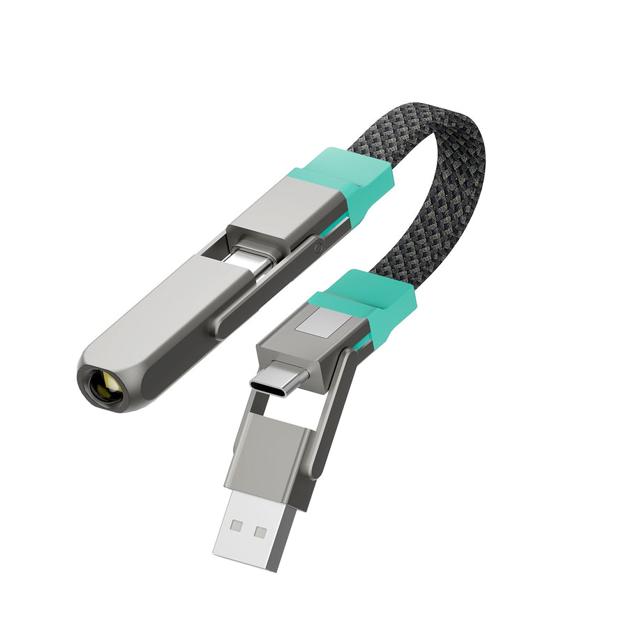 OMODIARY ASC07 240W Magnetic Keychain Data Cable, USB2.0 & USB4.0, Lightning & Type-C Dual-Output Zinc Alloy Short Charging Cord